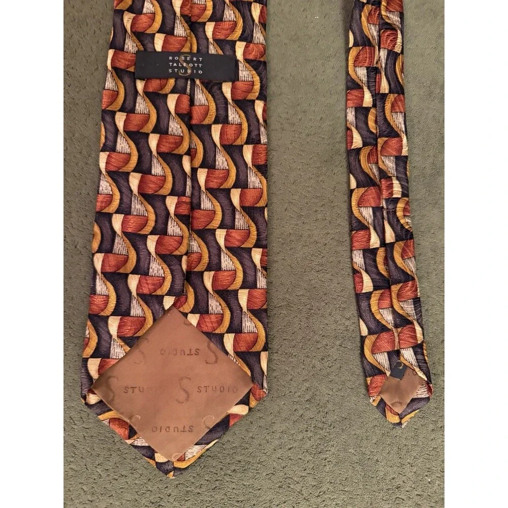 Robert Talbott Men's Silk Tie Vintage Geometric Brown Gold